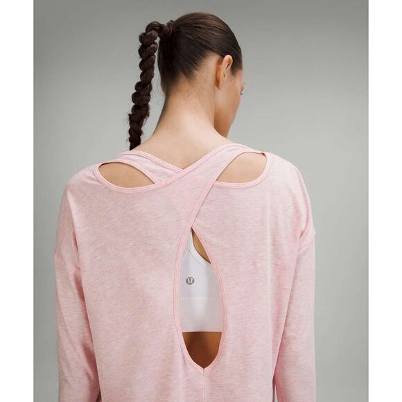 Lululemon Open Back Relaxed Back Into It Long Sleeve Shirt Heather Pink Size 6 - Picture 1 of 8